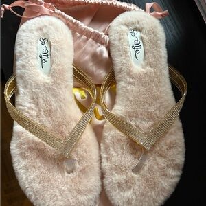 Miss Lola Women's Plush Blush Bling Slipper Flip Flops